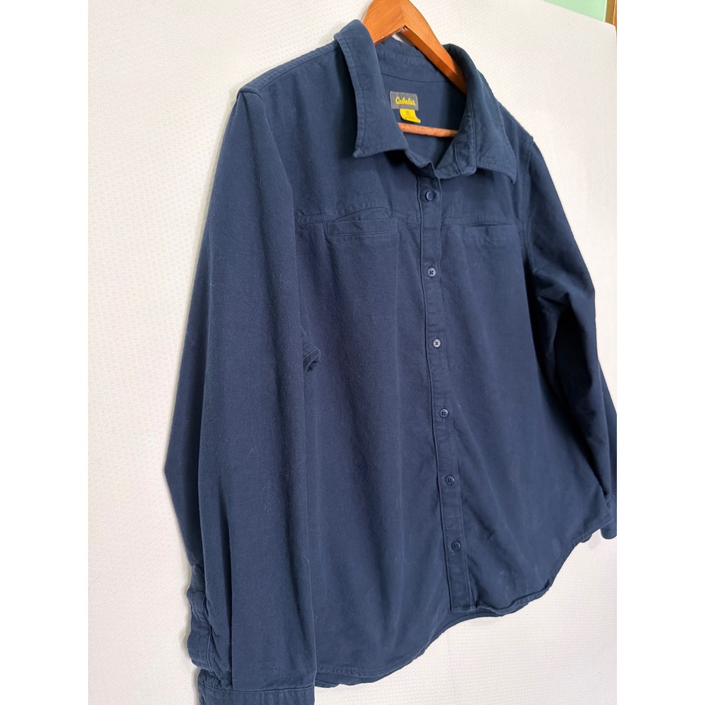 Cabelas Mens 2XL Navy Blue Cotton Long Sleeve Button Down Shirt - Picture 5 of 10